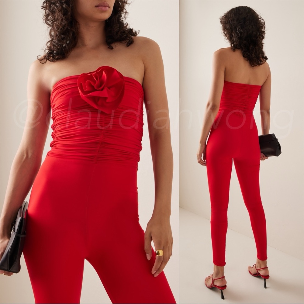 Maygel Coronel Matuna Rosette Ruched Strapless Jumpsuit In Red View 3